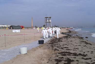El simulacro consistió en el control y limpieza de vertidos en las playas