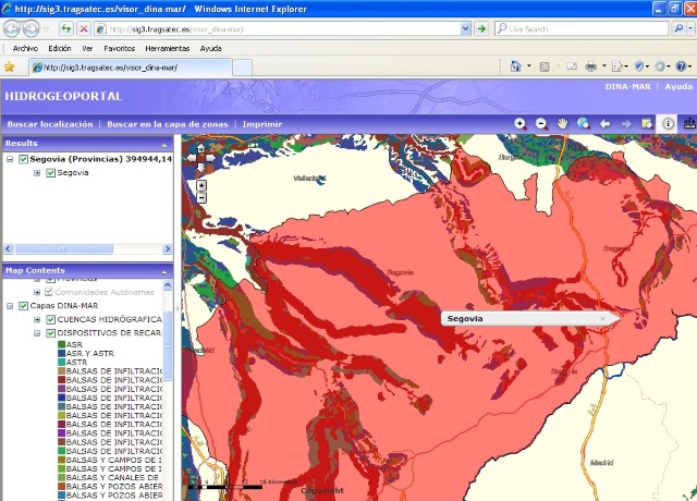 Interfaz pantalla de un sistema de información geográfico