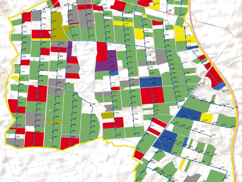 Mapa de la zona regable parcelas de cultivo