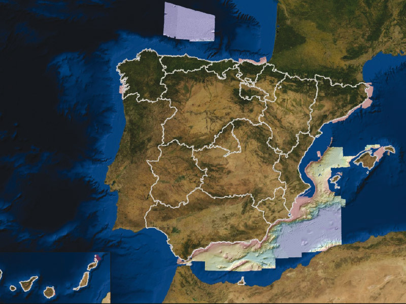 Mapa de España con la costa mediterránea cartografiada