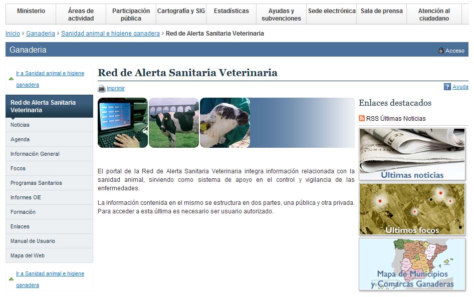 Red de Alerta Sanitaria web site