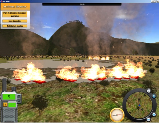 Pantalla con el interfaz del software de extinción de incendios