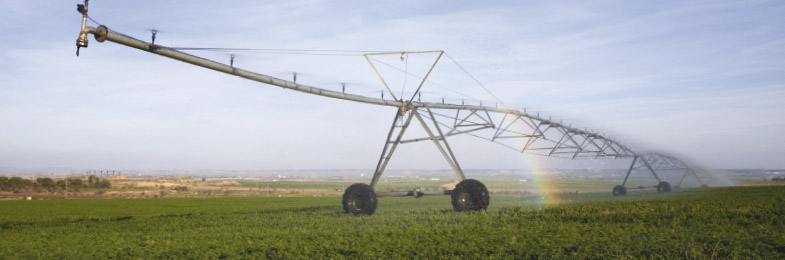 Máquina de riego abasteciendo un cultivo