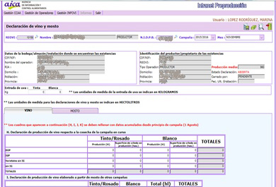 Ficha a cumplimentar por empresas vitivinícolas españolas. 