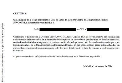 Documento oficial del registro desarrollado por Tragsatec