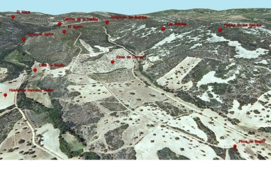 Mapa con nombres geográficos de la región de Tarancón 